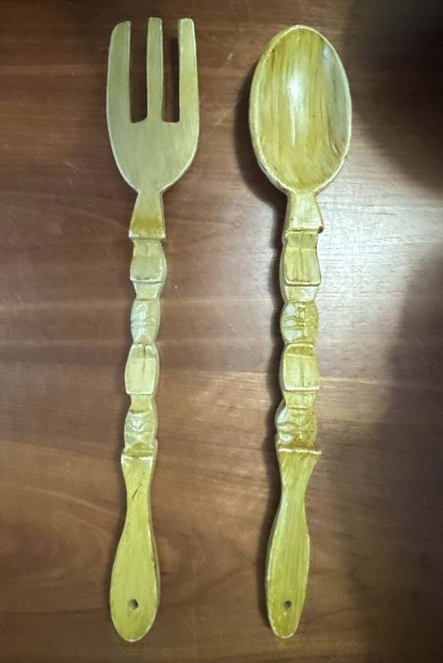 Vintage Hand Carved Wooden Spoon Fork Tiki Totem Wall Hanging African Art